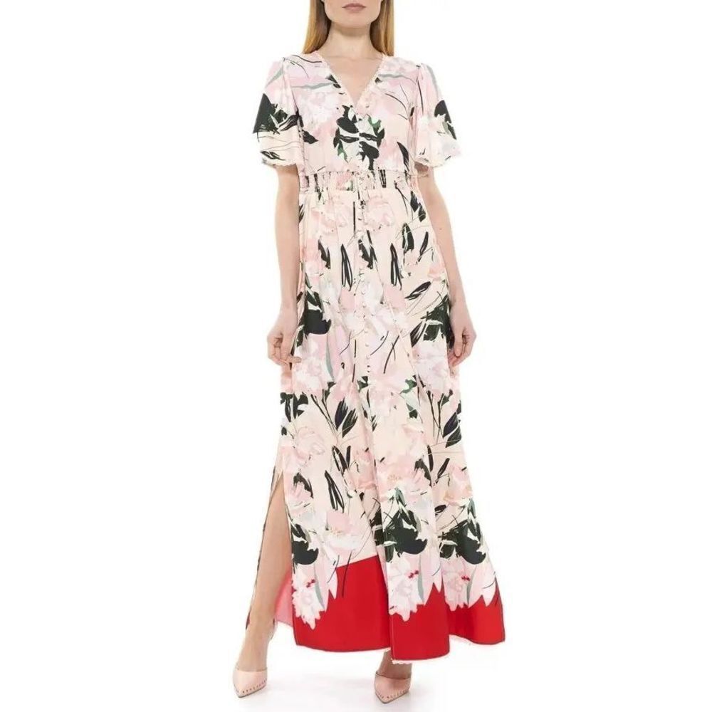 NWT Alexia Admor‎ Gianna V Neck Maxi Size 6 in Blush Painted
